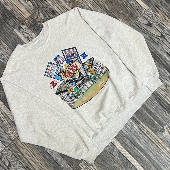 🔥🏈 Vintage NFL Super Bowl XXXV Giants vs Ravens Graphic Crewneck Sweatshirt Sz L - Picture 3 of 9